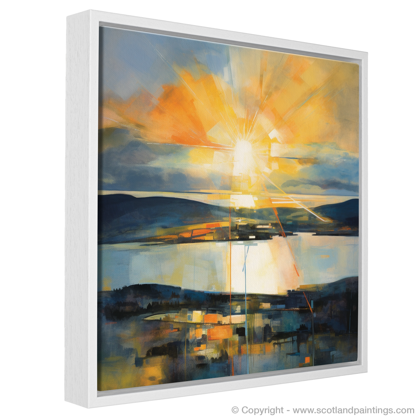 Painting and Art Print of Crepuscular rays above Loch Lomond entitled "Sunset Symphony over Loch Lomond".