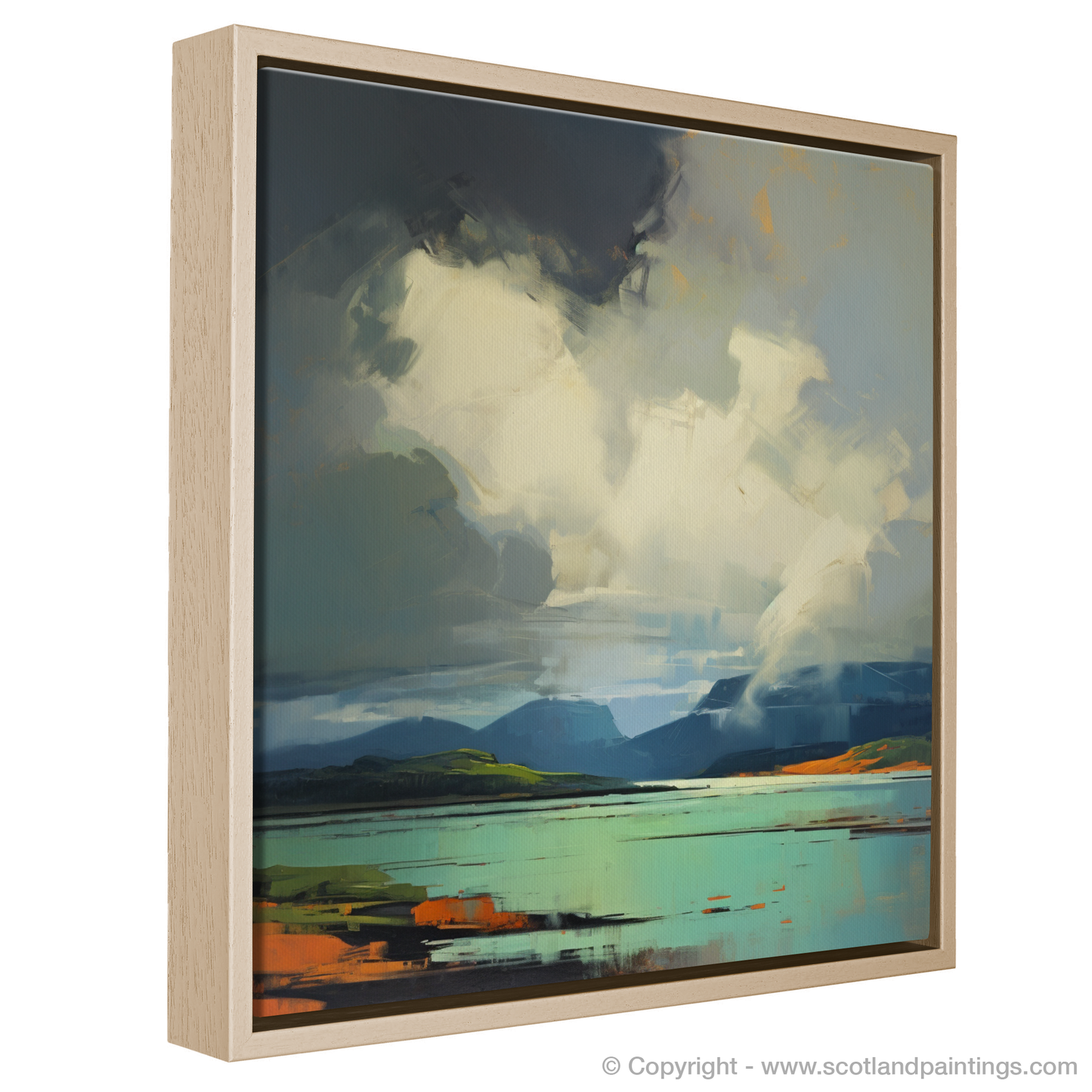 Painting and Art Print of Storm clouds above Loch Lomond entitled "Storm Over Loch Lomond: A Symphony of Light and Shadow".