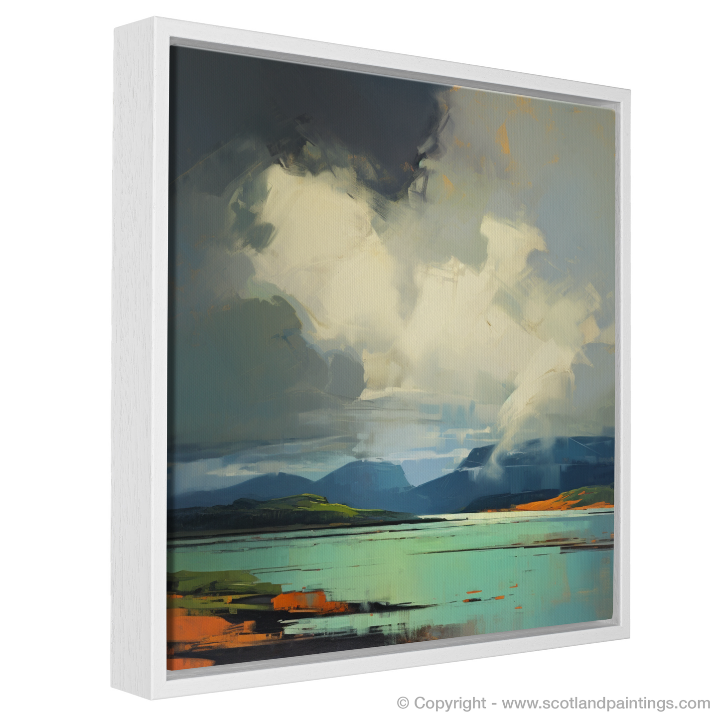 Painting and Art Print of Storm clouds above Loch Lomond entitled "Storm Over Loch Lomond: A Symphony of Light and Shadow".