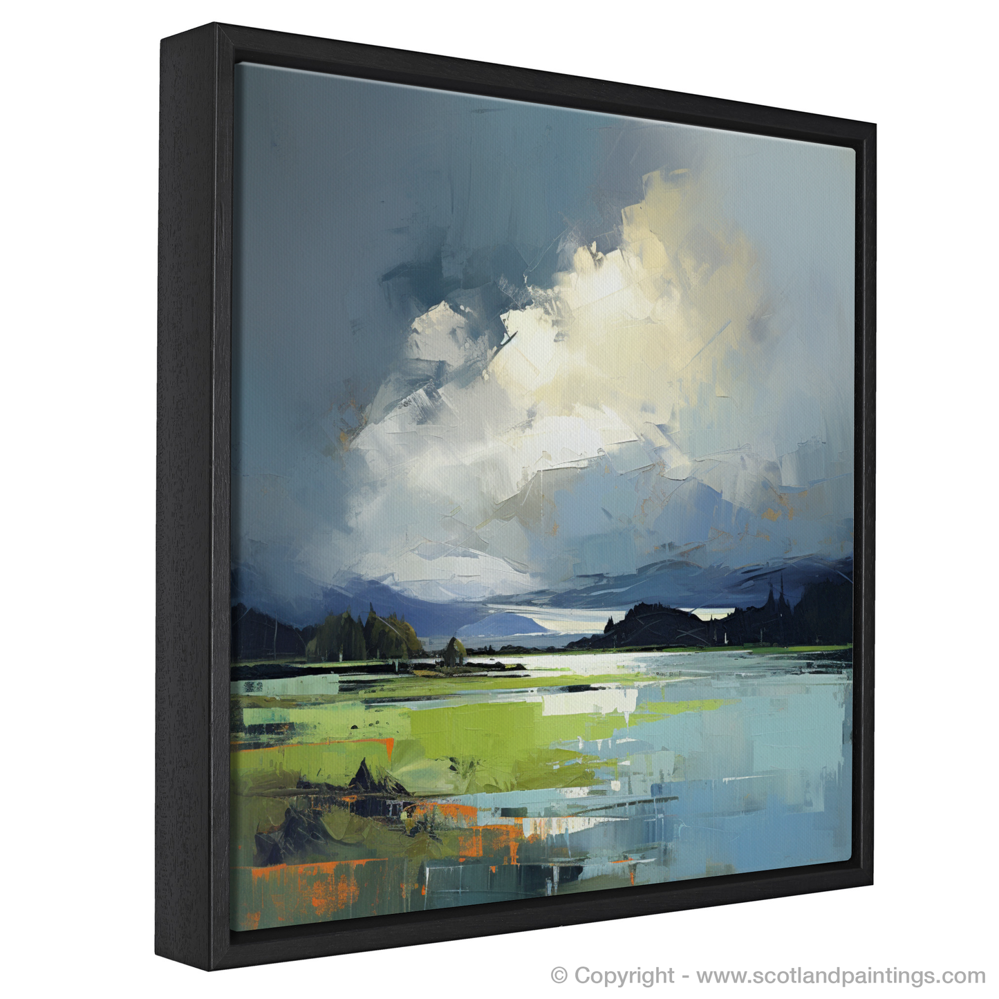 Painting and Art Print of Storm clouds above Loch Lomond entitled "Storm Over Loch Lomond: A Contemporary Interpretation".