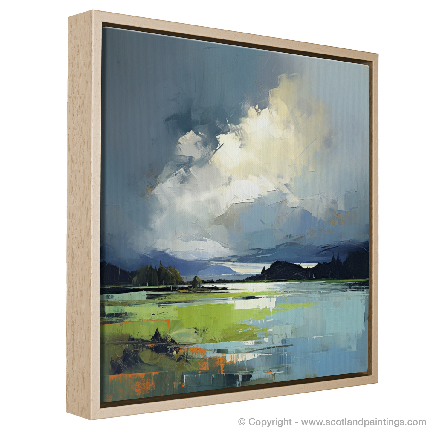 Painting and Art Print of Storm clouds above Loch Lomond entitled "Storm Over Loch Lomond: A Contemporary Interpretation".
