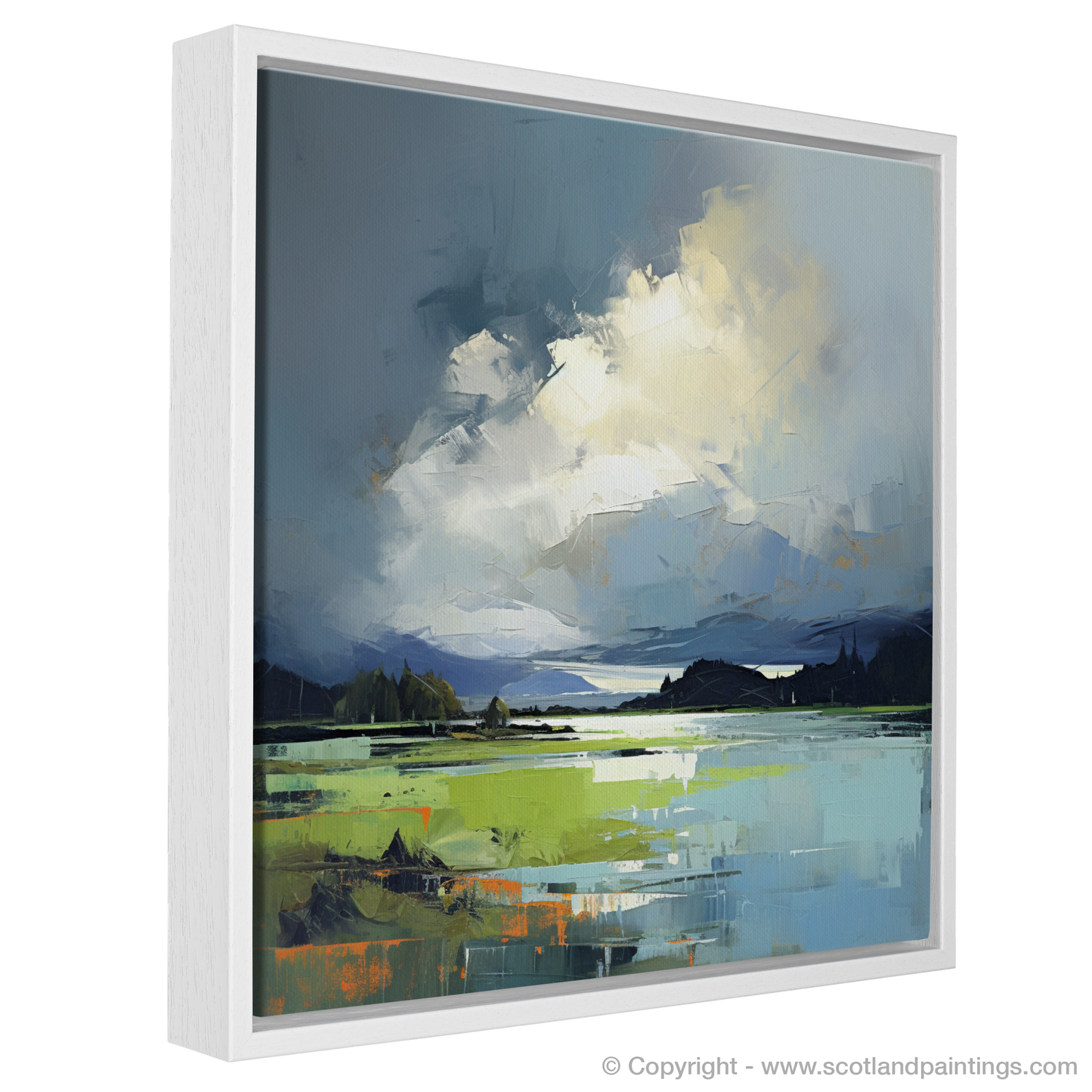 Painting and Art Print of Storm clouds above Loch Lomond entitled "Storm Over Loch Lomond: A Contemporary Interpretation".