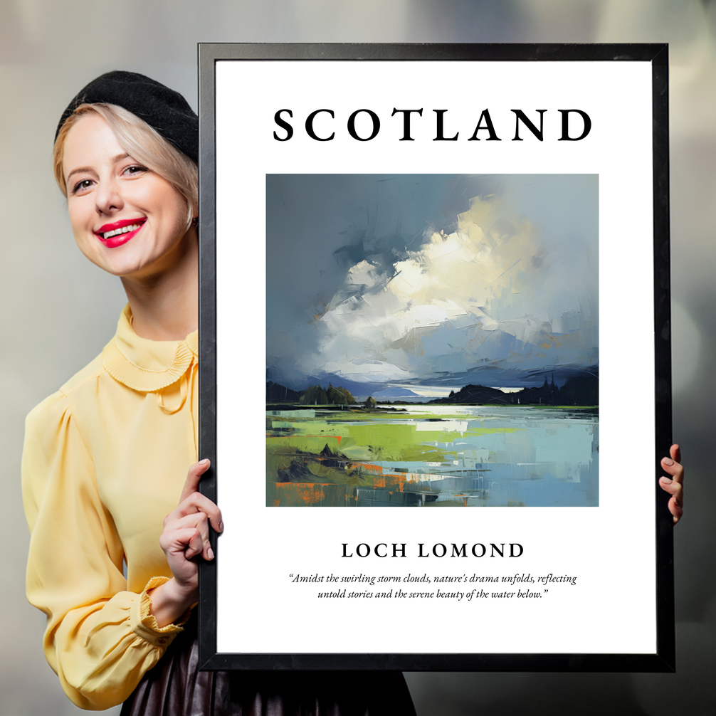 Person holding a poster of Loch Lomond