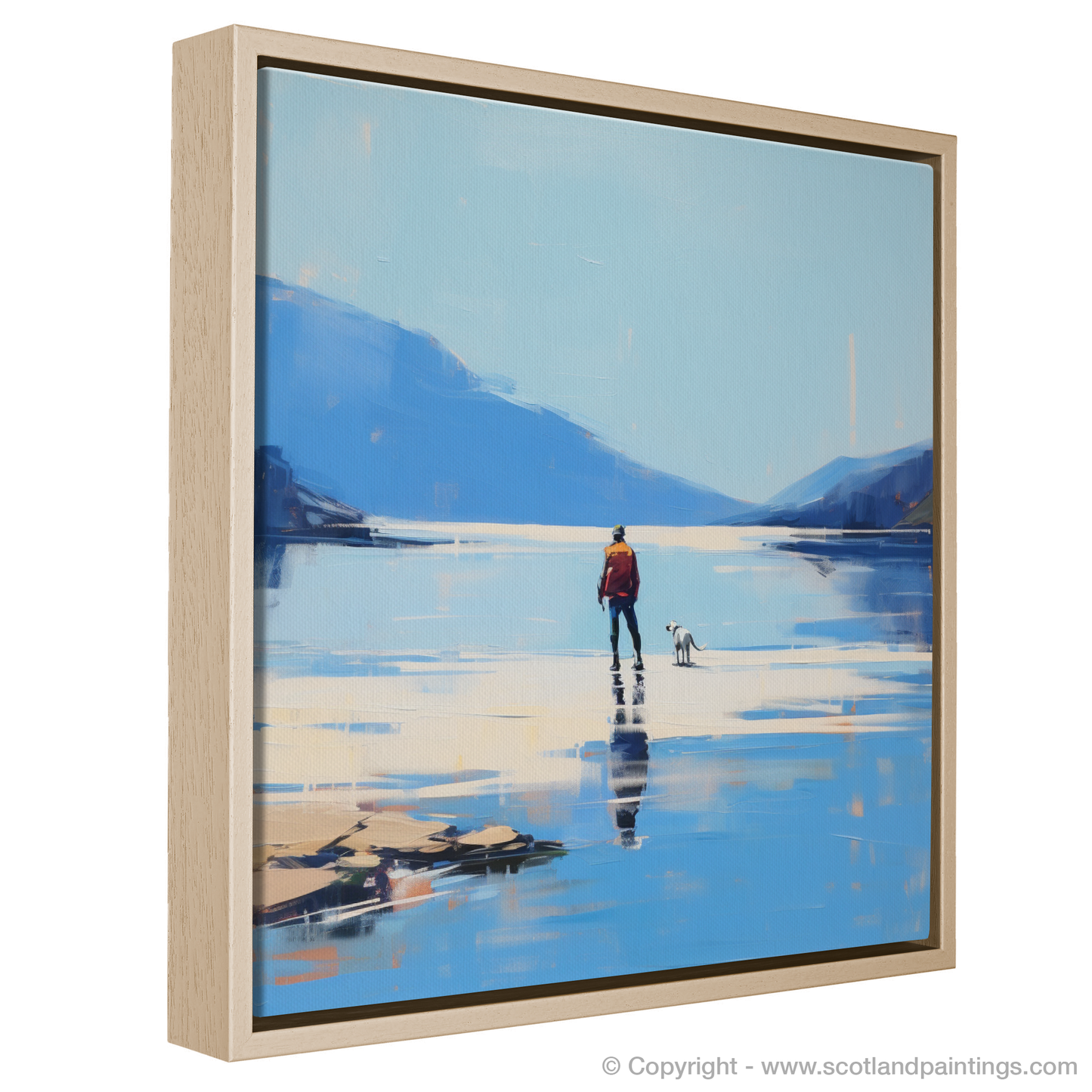 Painting and Art Print of A man walking dog at the side of Loch Lomond entitled "Stroll by the Shores of Loch Lomond".