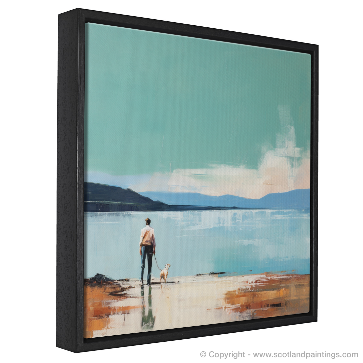 Painting and Art Print of A man walking dog at the side of Loch Lomond entitled "Serene Companionship at Loch Lomond".