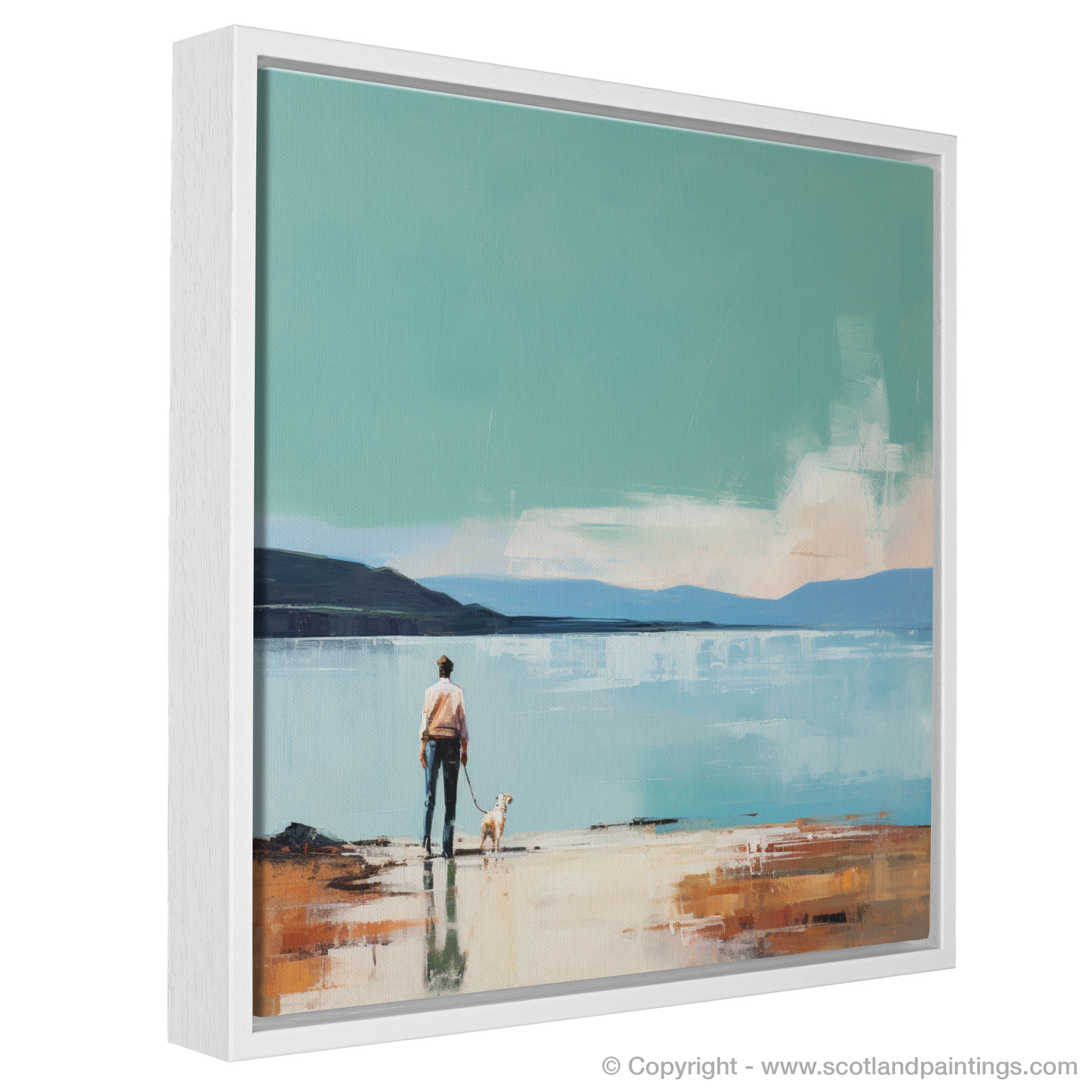 Painting and Art Print of A man walking dog at the side of Loch Lomond entitled "Serene Companionship at Loch Lomond".