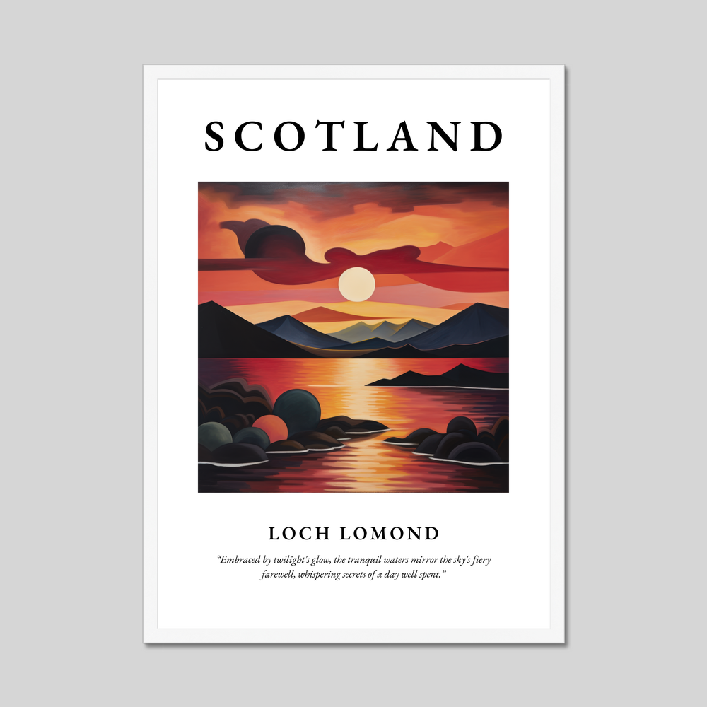 Poster in a white frame with the word Scotland