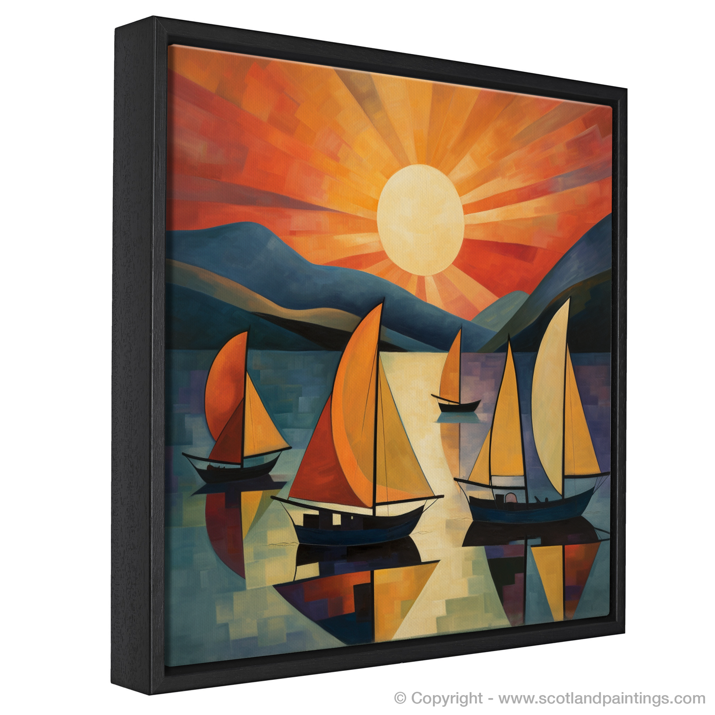 Painting and Art Print of Sailing boats on Loch Lomond at sunset entitled "Abstract Sunset Sail on Loch Lomond".