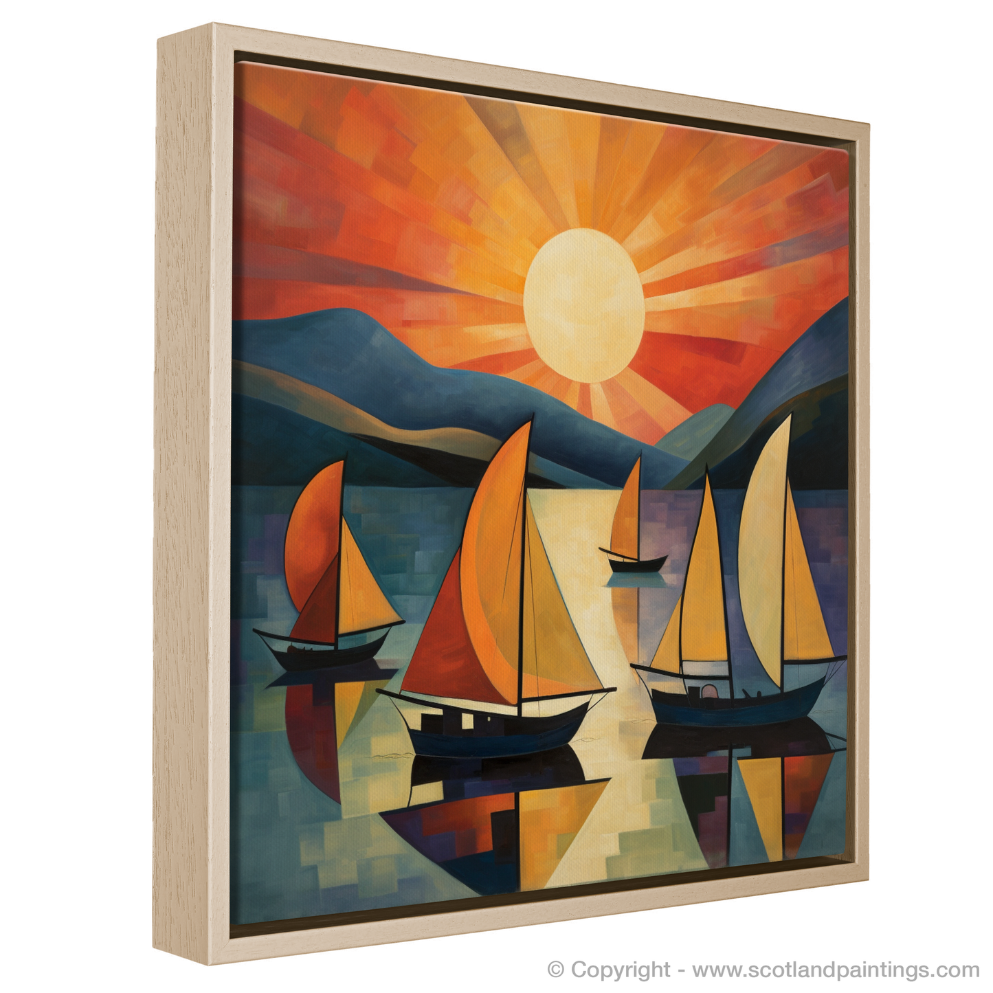 Painting and Art Print of Sailing boats on Loch Lomond at sunset entitled "Abstract Sunset Sail on Loch Lomond".