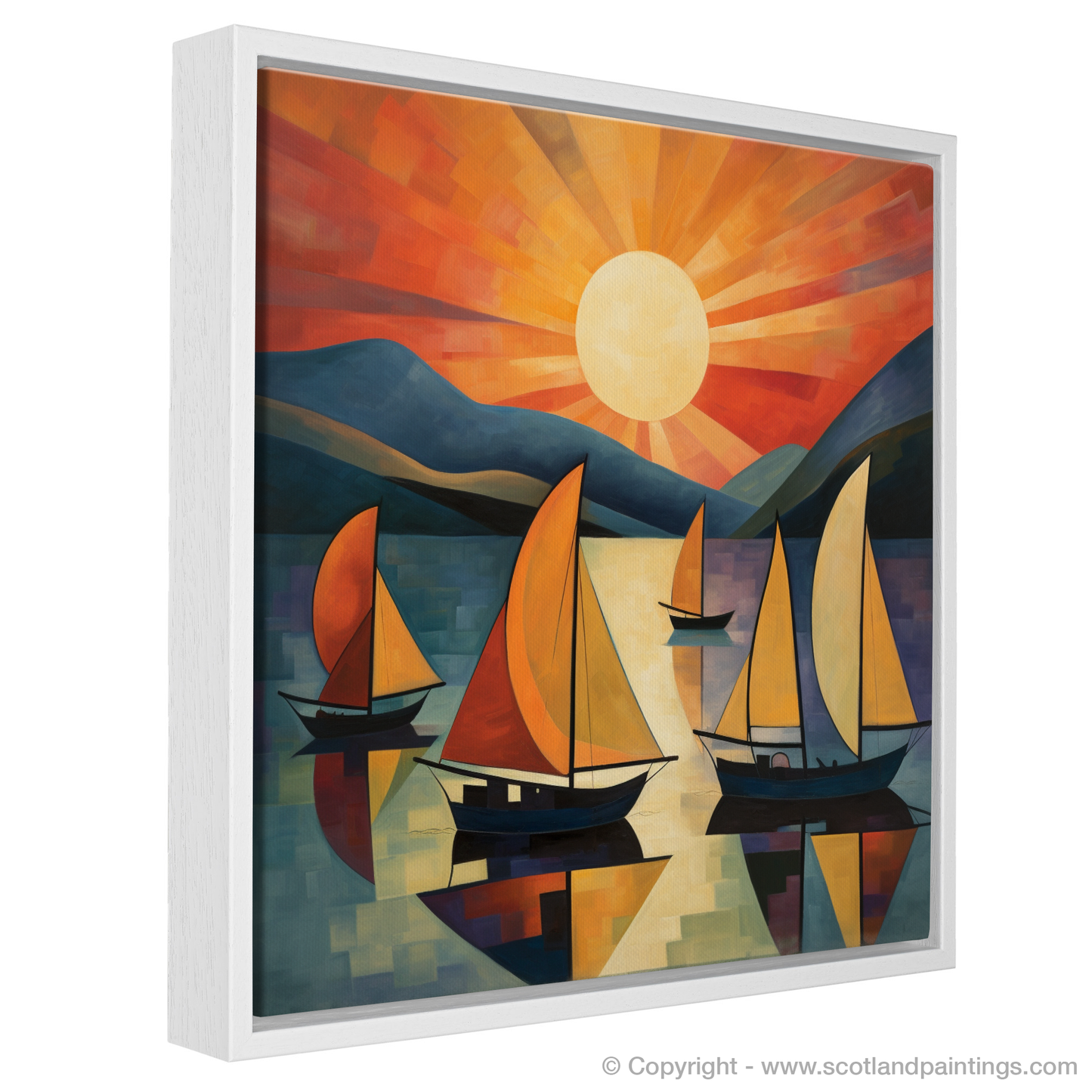 Painting and Art Print of Sailing boats on Loch Lomond at sunset entitled "Abstract Sunset Sail on Loch Lomond".