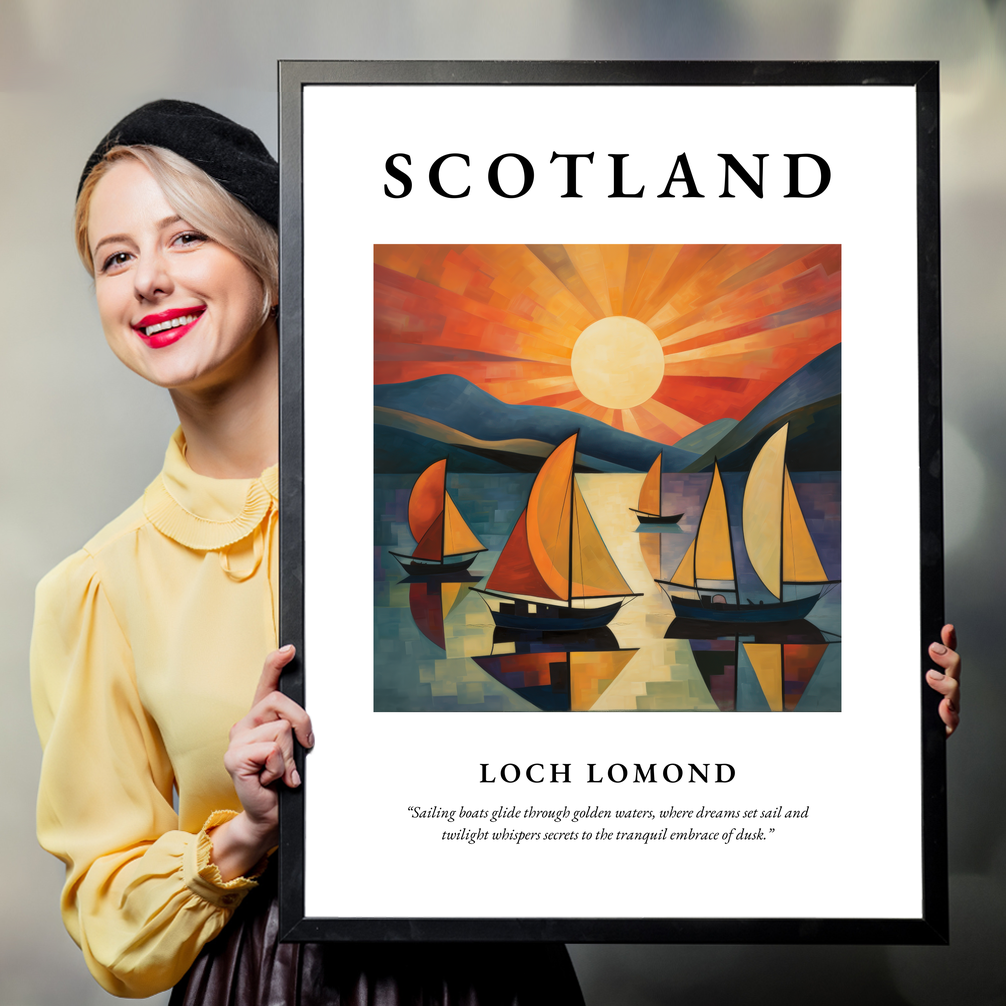 Person holding a poster of Loch Lomond