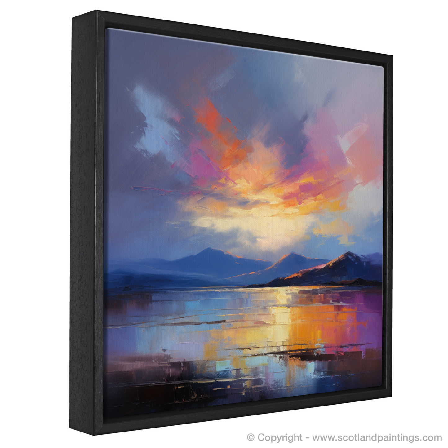 Painting and Art Print of A huge sky above Loch Lomond entitled "Sky Ablaze: The Majesty of Loch Lomond".