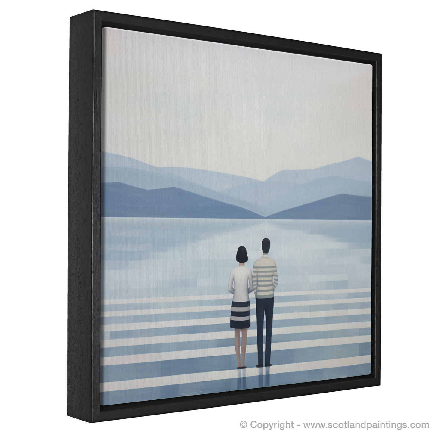 Painting and Art Print of A couple holding hands looking out on Loch Lomond entitled "Calm Companionship at Loch Lomond".