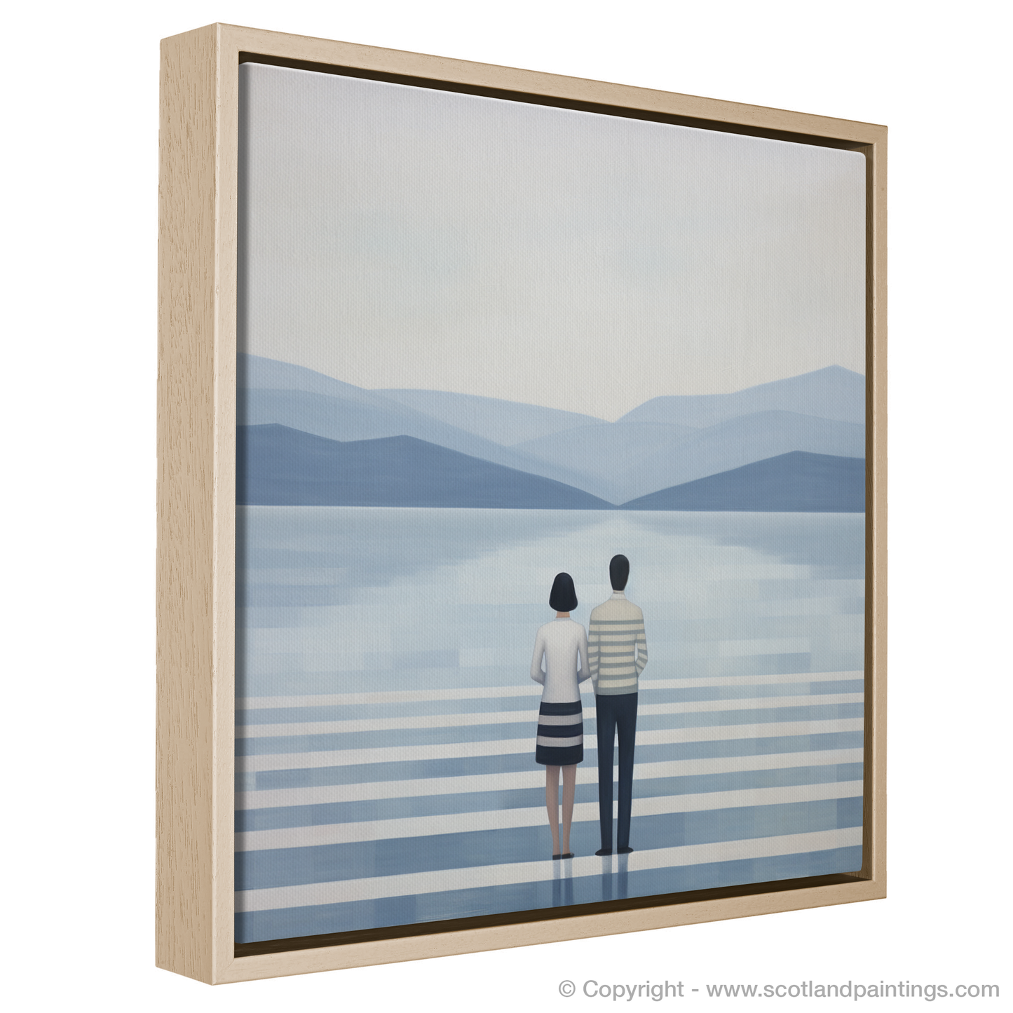 Painting and Art Print of A couple holding hands looking out on Loch Lomond entitled "Calm Companionship at Loch Lomond".