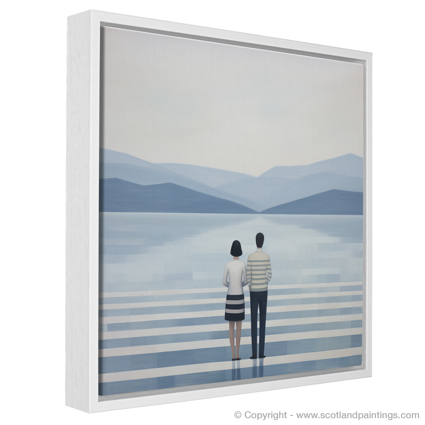 Painting and Art Print of A couple holding hands looking out on Loch Lomond entitled "Calm Companionship at Loch Lomond".