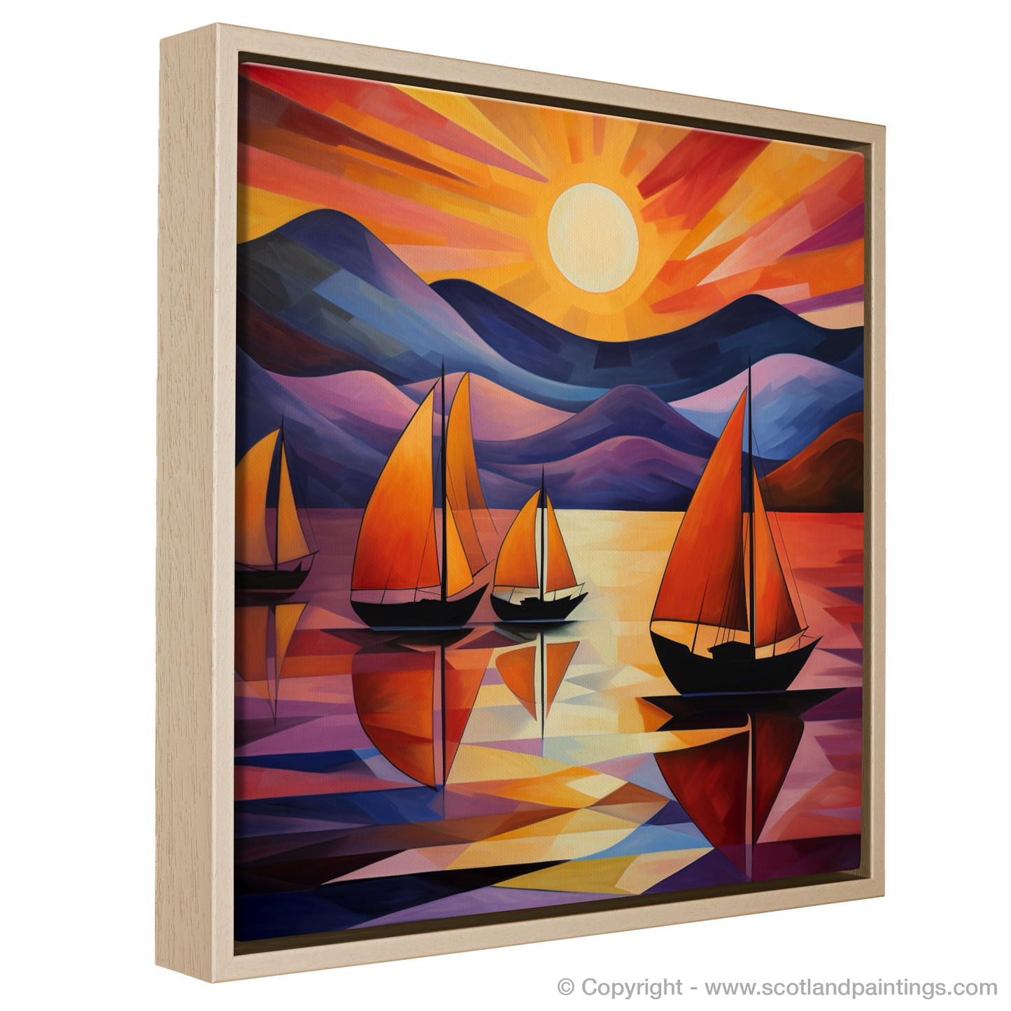 Painting and Art Print of Sailing boats on Loch Lomond at sunset entitled "Sailing into Sunset on Loch Lomond".