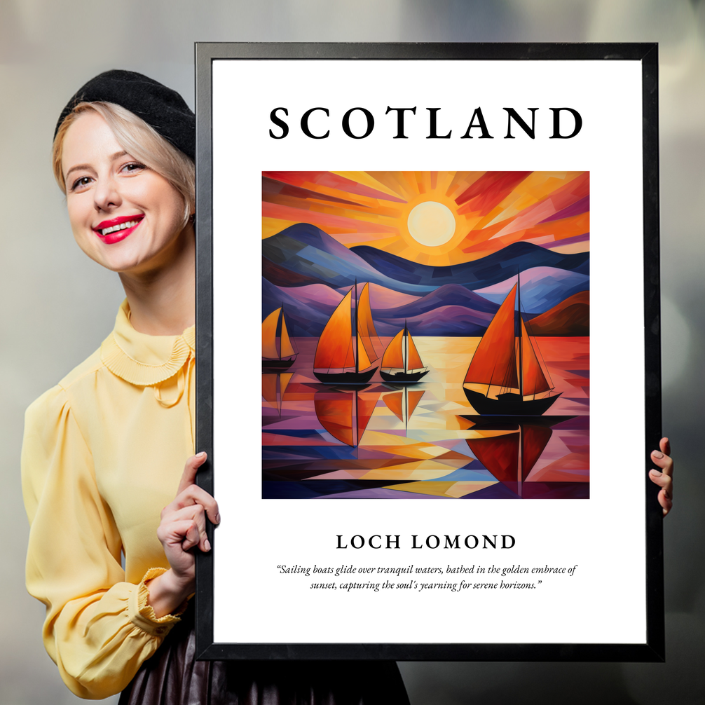 Person holding a poster of Loch Lomond