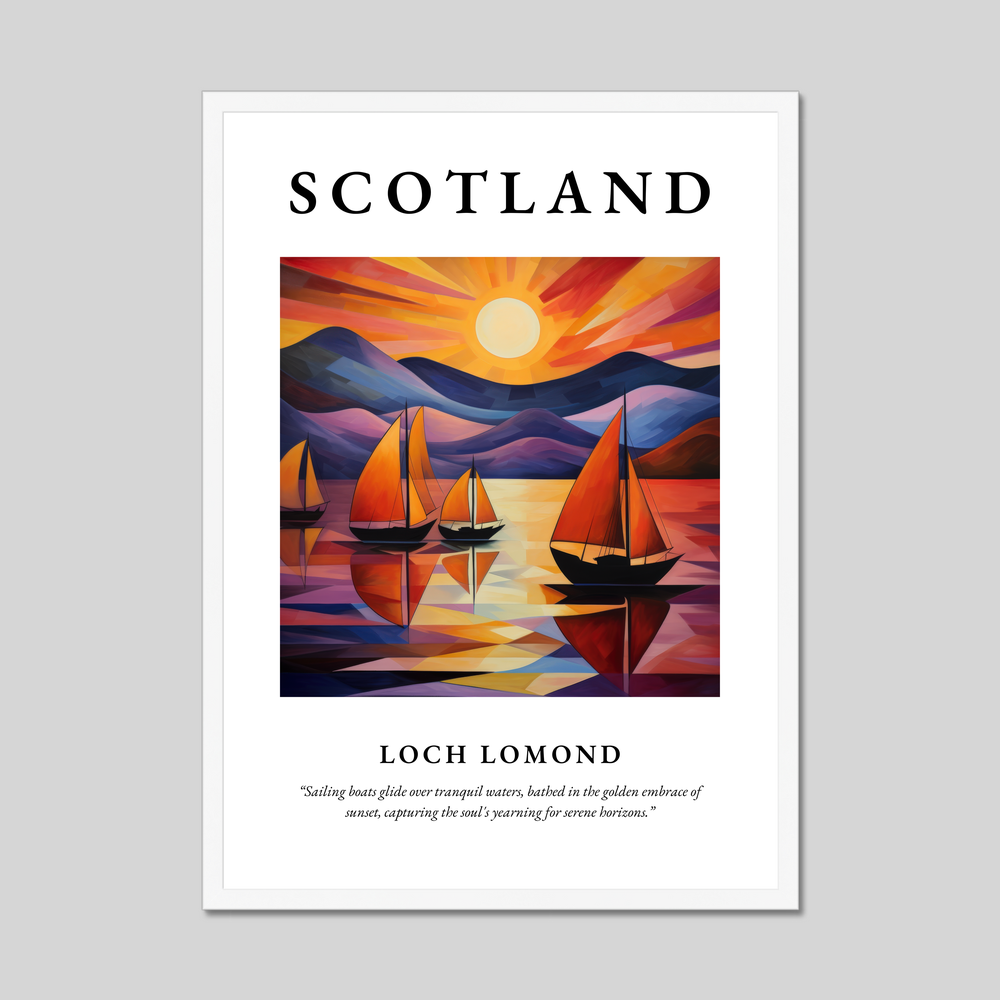 Poster in a white frame with the word Scotland