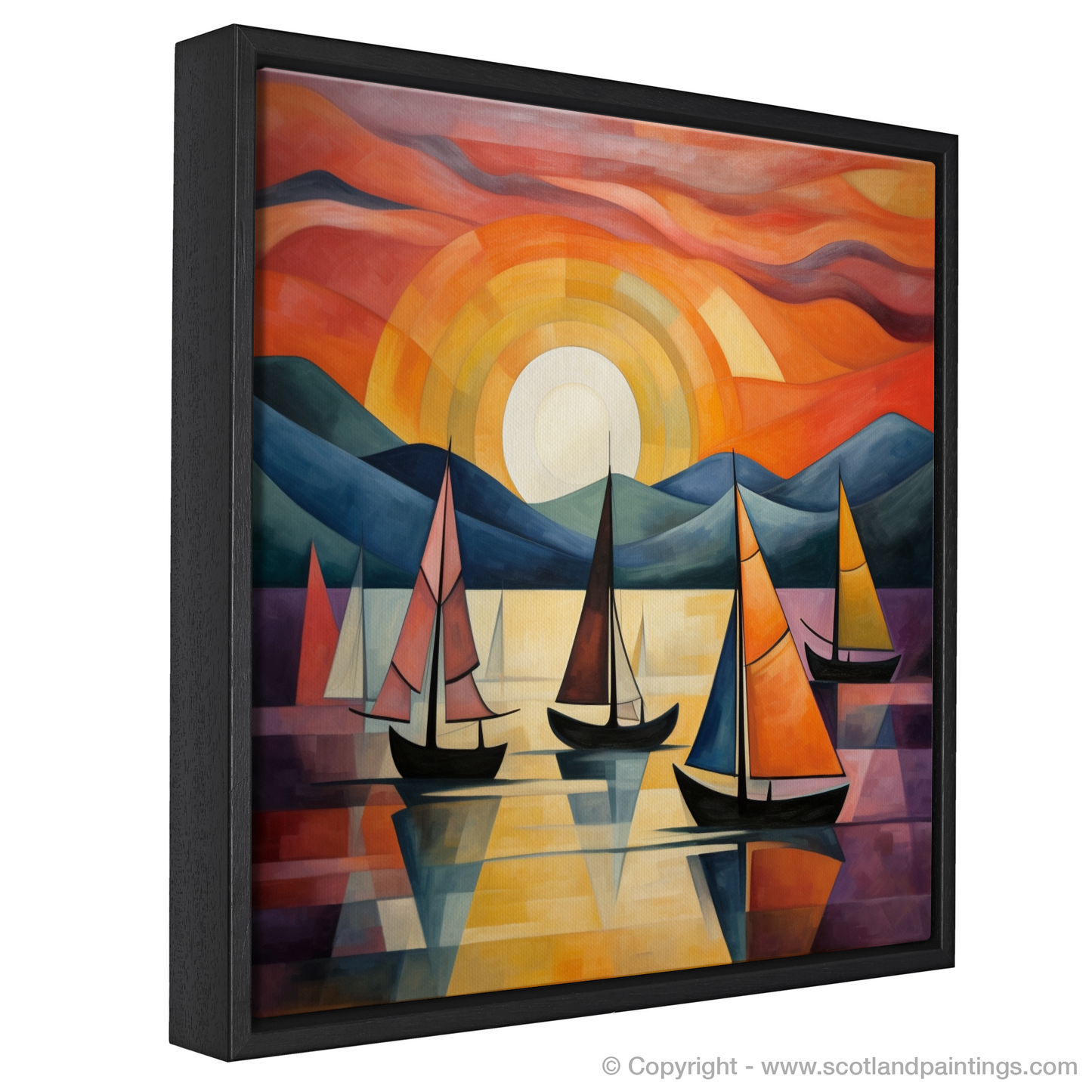 Painting and Art Print of Sailing boats on Loch Lomond at sunset entitled "Sailing into Sunset Serenity on Loch Lomond".