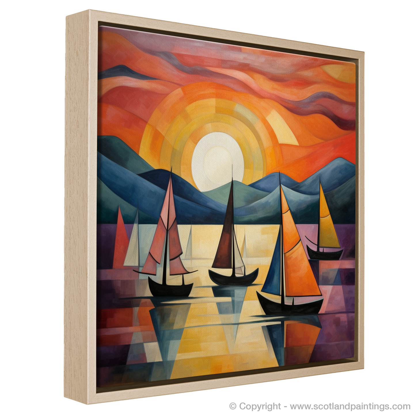 Painting and Art Print of Sailing boats on Loch Lomond at sunset entitled "Sailing into Sunset Serenity on Loch Lomond".