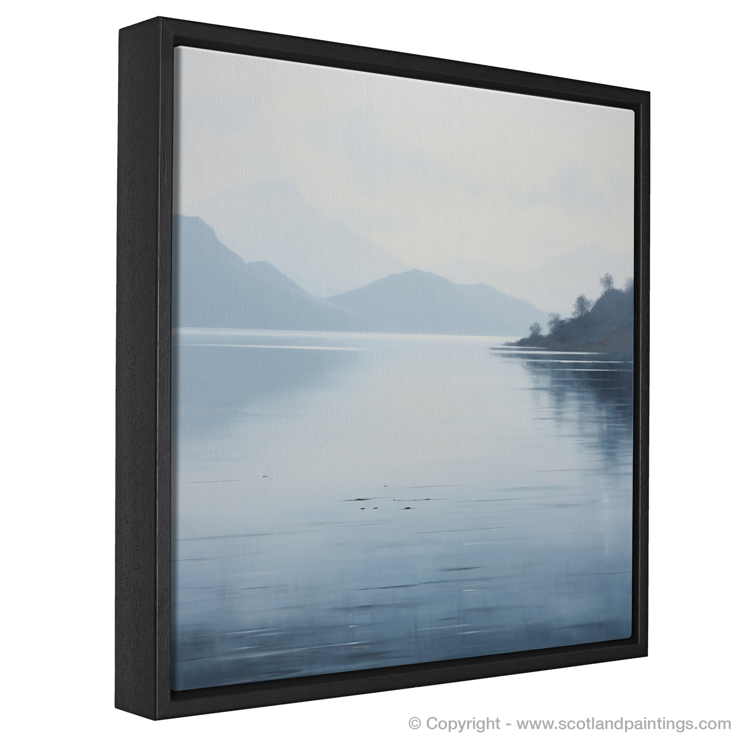 Painting and Art Print of Misty morning on Loch Lomond. Misty Morning Serenity on Loch Lomond.