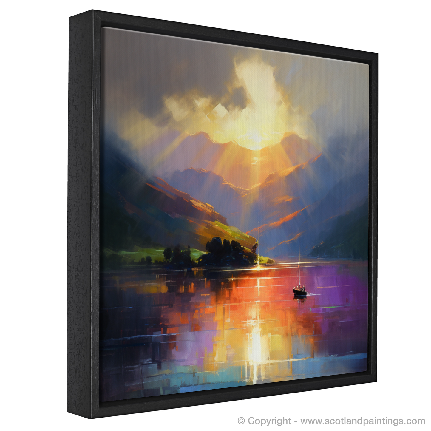 Painting and Art Print of Sunbeams on Loch Lomond entitled "Sunbeams Awakening on Loch Lomond".