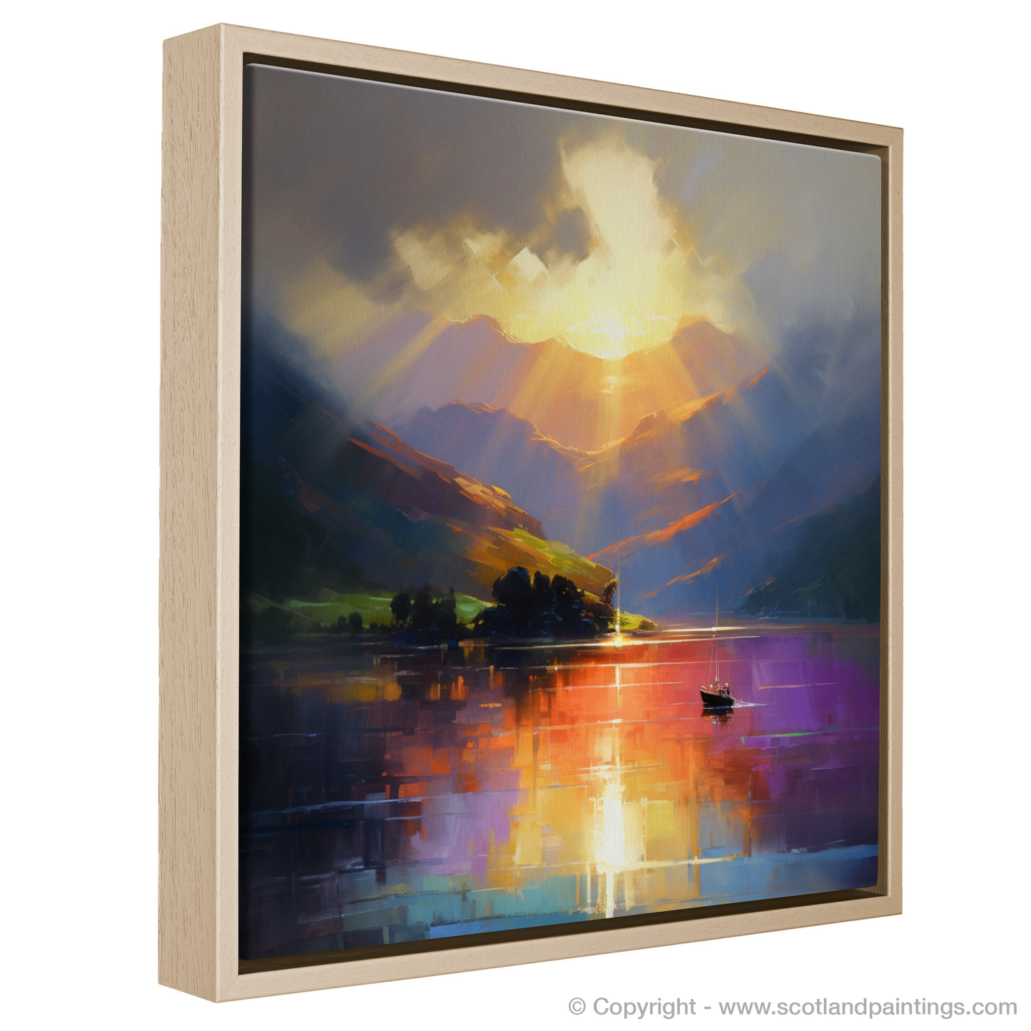 Painting and Art Print of Sunbeams on Loch Lomond entitled "Sunbeams Awakening on Loch Lomond".