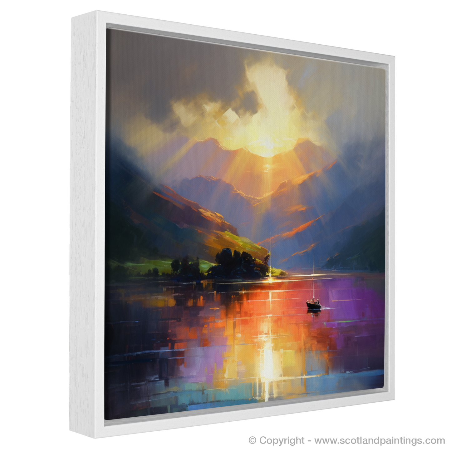 Painting and Art Print of Sunbeams on Loch Lomond entitled "Sunbeams Awakening on Loch Lomond".