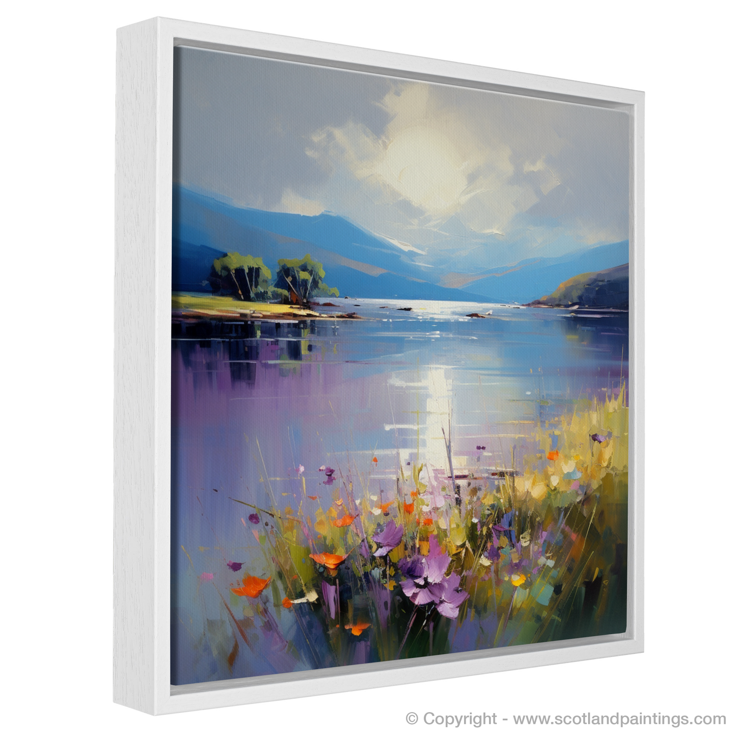 Painting and Art Print of Wildflowers by Loch Lomond entitled "Wildflowers Blaze by Loch Lomond - An Expressionist Ode to Scotland's Wilderness".