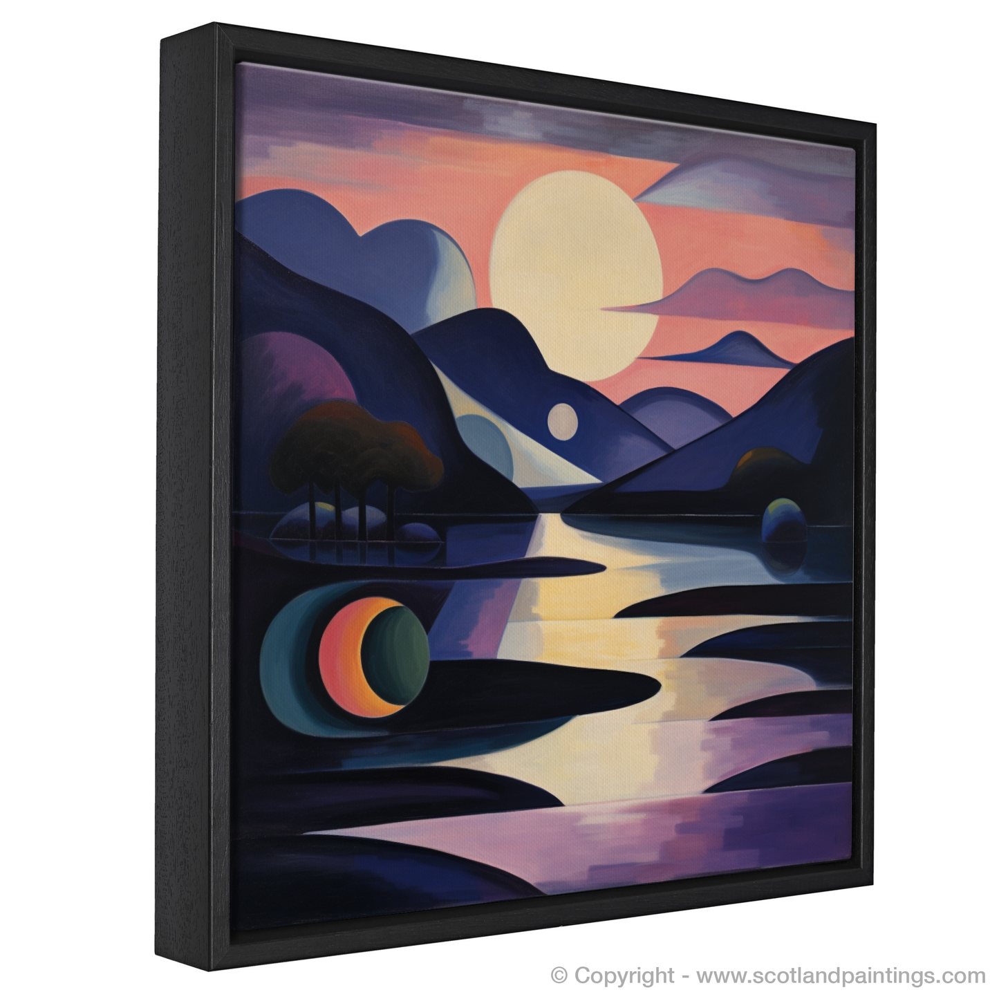 Painting and Art Print of Twilight reflections on Loch Lomond. Twilight Reflections: An Abstract Dance of Loch Lomond.