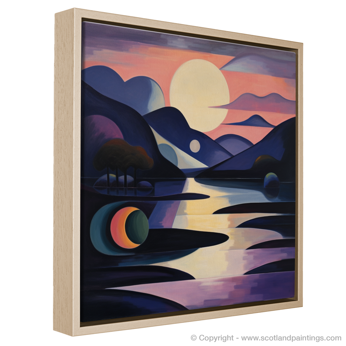 Painting and Art Print of Twilight reflections on Loch Lomond. Twilight Reflections: An Abstract Dance of Loch Lomond.