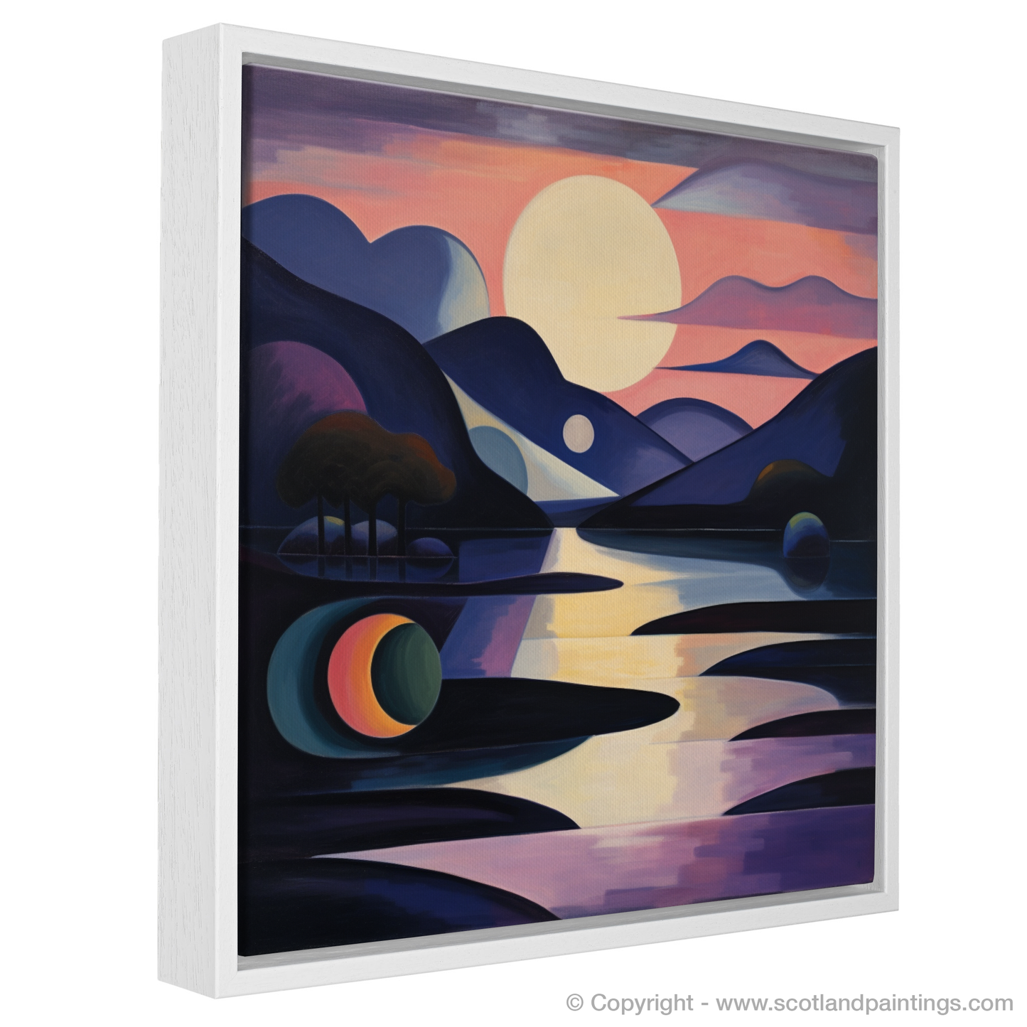 Painting and Art Print of Twilight reflections on Loch Lomond. Twilight Reflections: An Abstract Dance of Loch Lomond.