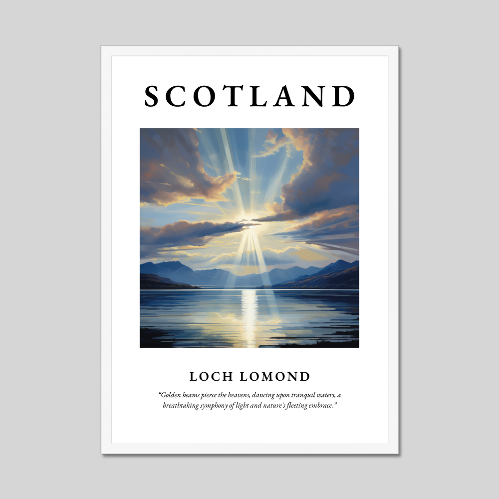 Poster in a white frame with the word Scotland