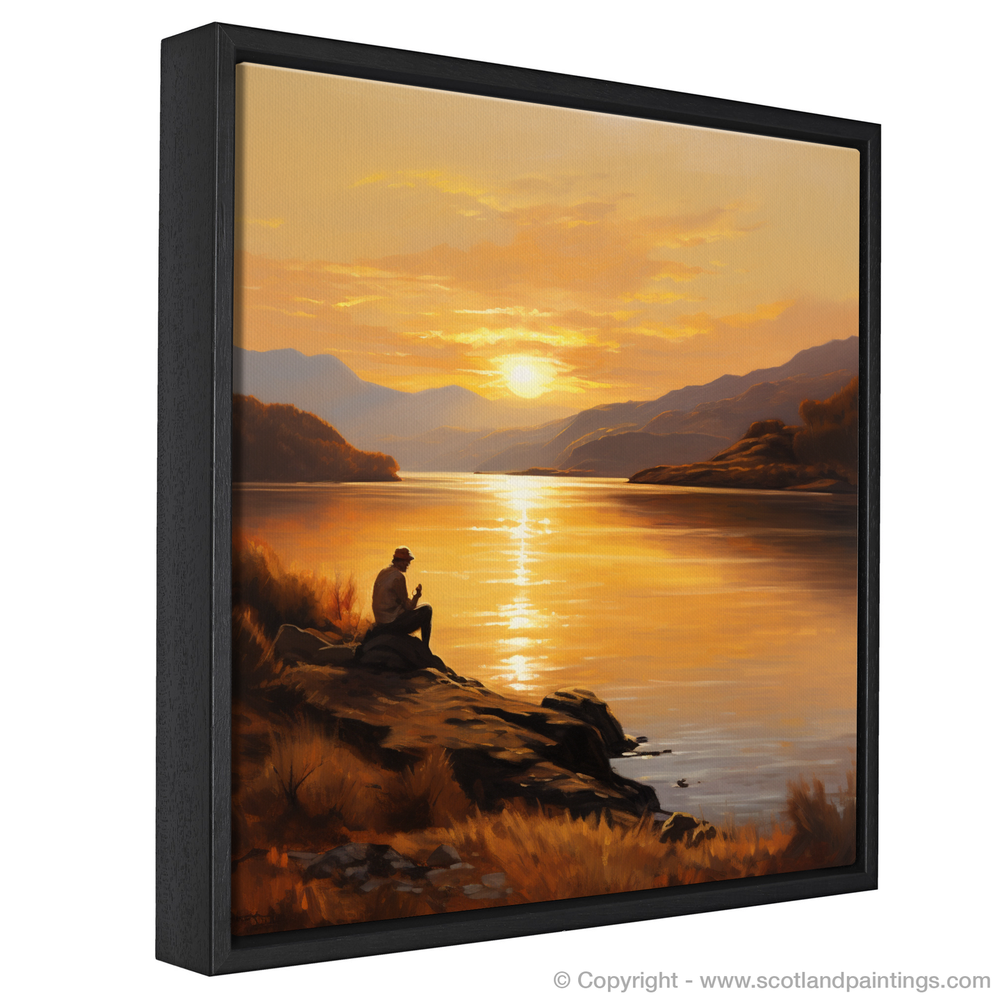 Painting and Art Print of Golden hour at Loch Lomond entitled "Golden Hour Serenity at Loch Lomond".