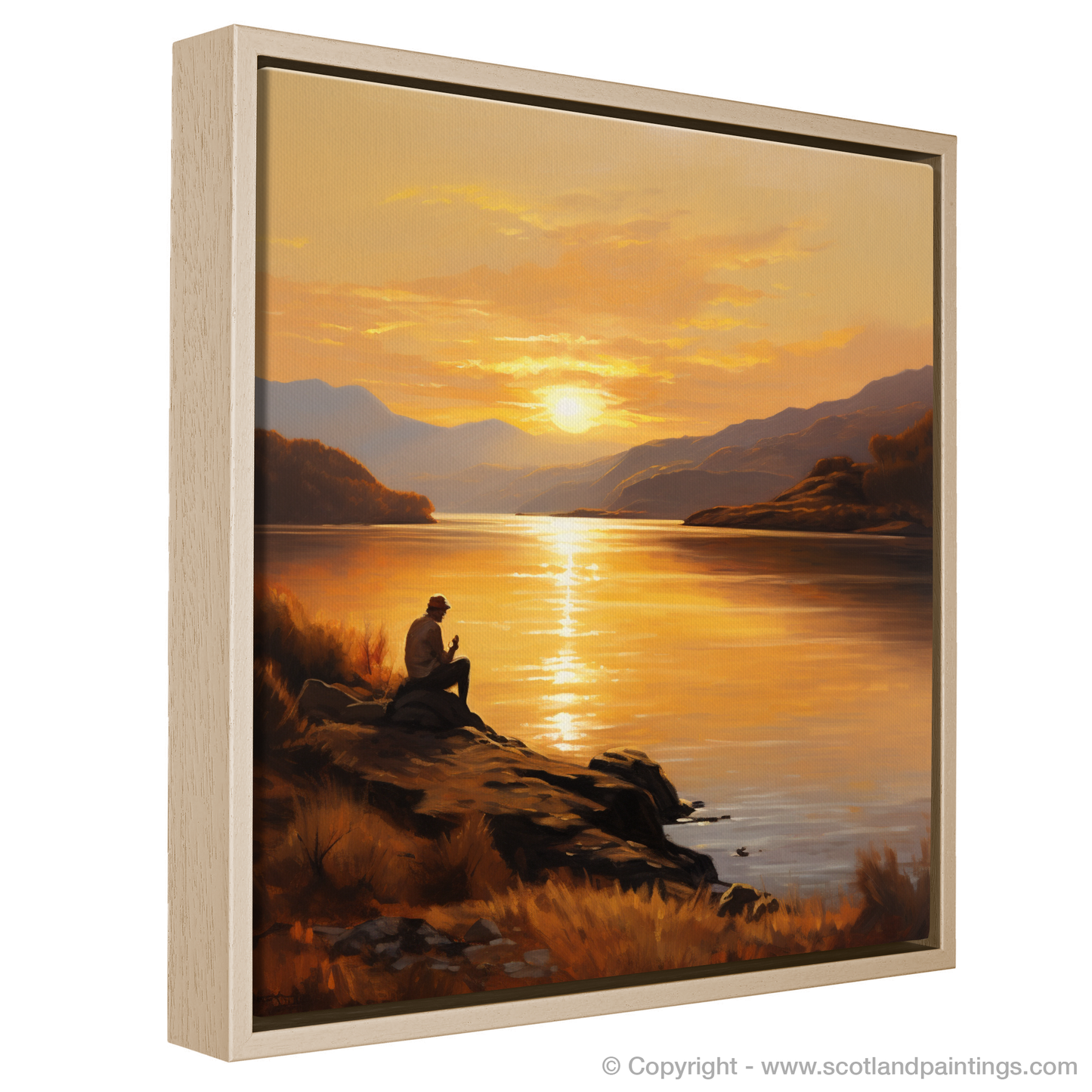 Painting and Art Print of Golden hour at Loch Lomond entitled "Golden Hour Serenity at Loch Lomond".