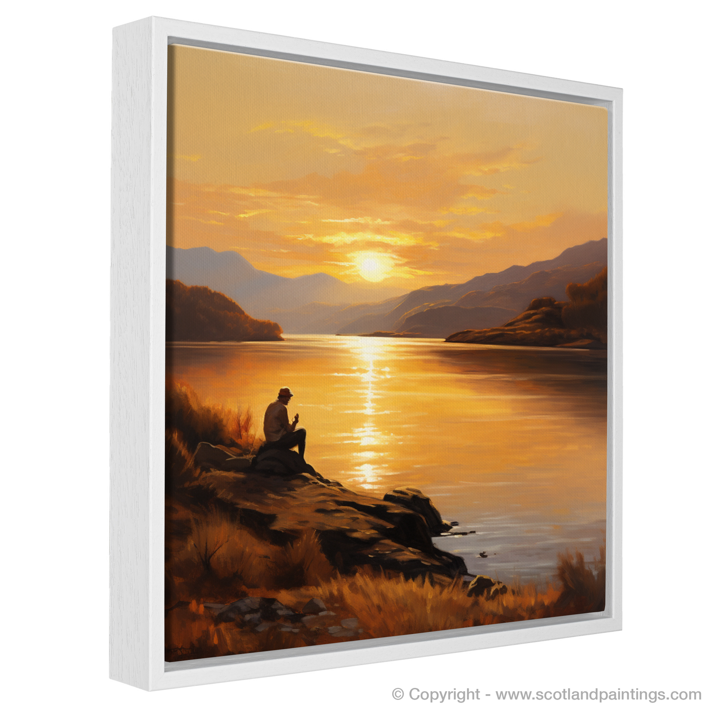 Painting and Art Print of Golden hour at Loch Lomond entitled "Golden Hour Serenity at Loch Lomond".