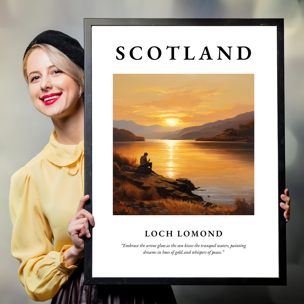 Person holding a poster of Loch Lomond