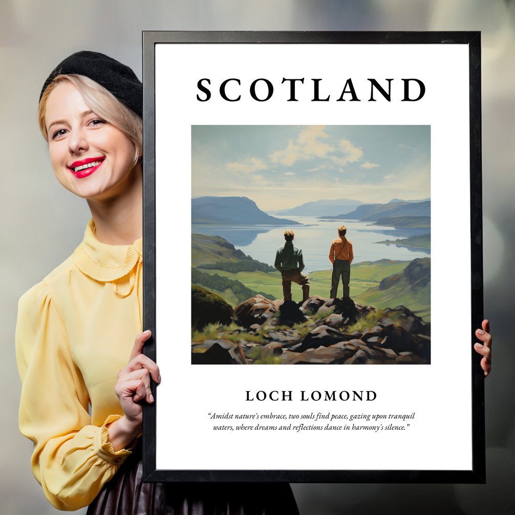 Person holding a poster of Loch Lomond