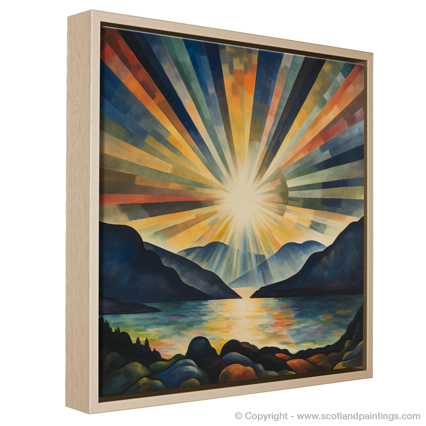 Painting and Art Print of Crepuscular rays above Loch Lomond entitled "Crepuscular Majesty: A Loch Lomond Abstract".