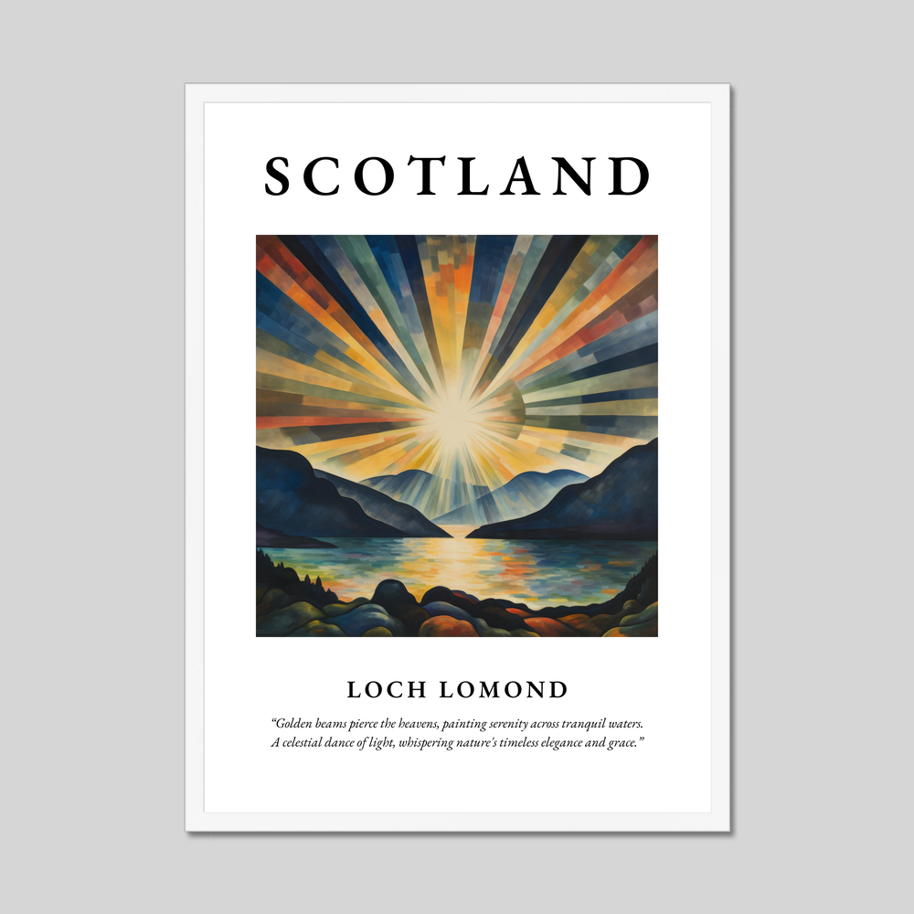 Poster in a white frame with the word Scotland