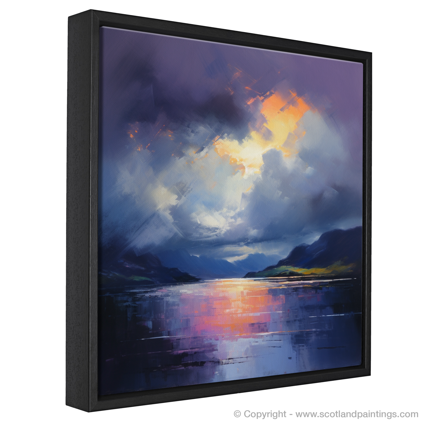 Painting and Art Print of Storm clouds above Loch Lomond entitled "Storm's Embrace above Loch Lomond".