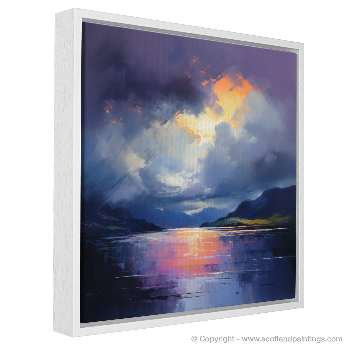 Painting and Art Print of Storm clouds above Loch Lomond entitled "Storm's Embrace above Loch Lomond".