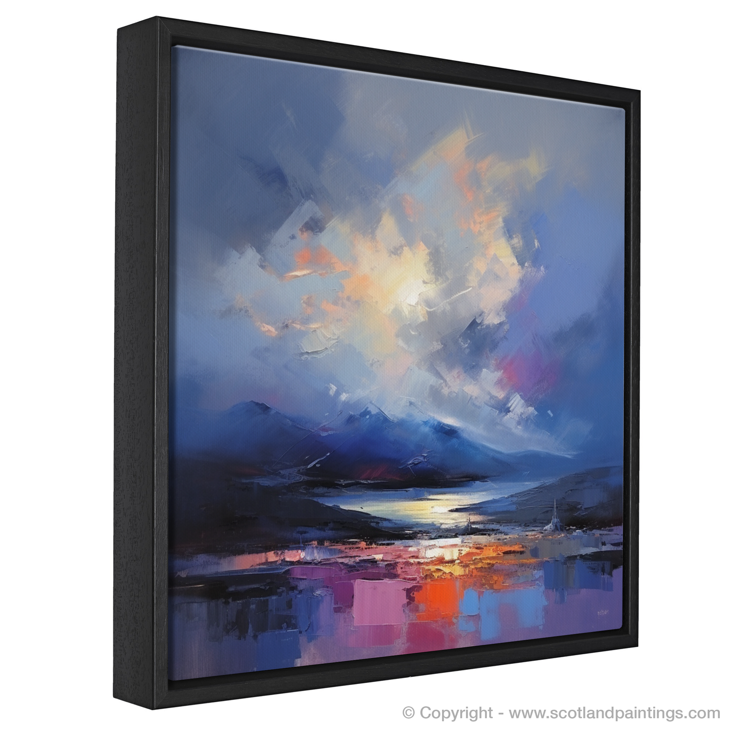 Painting and Art Print of Storm clouds above Loch Lomond entitled "Storm's Embrace over Loch Lomond".