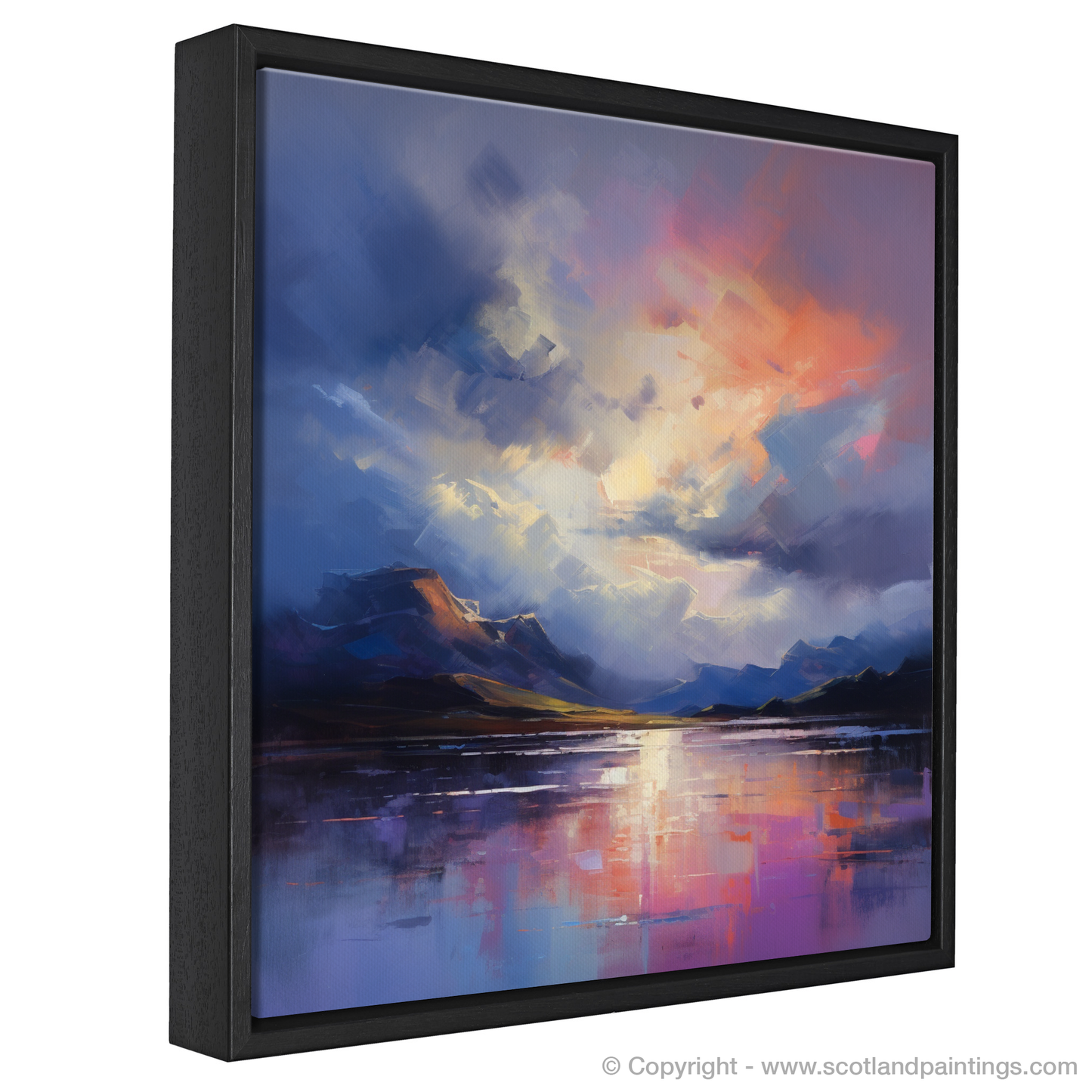 Painting and Art Print of Storm clouds above Loch Lomond entitled "Storm's Embrace over Loch Lomond".