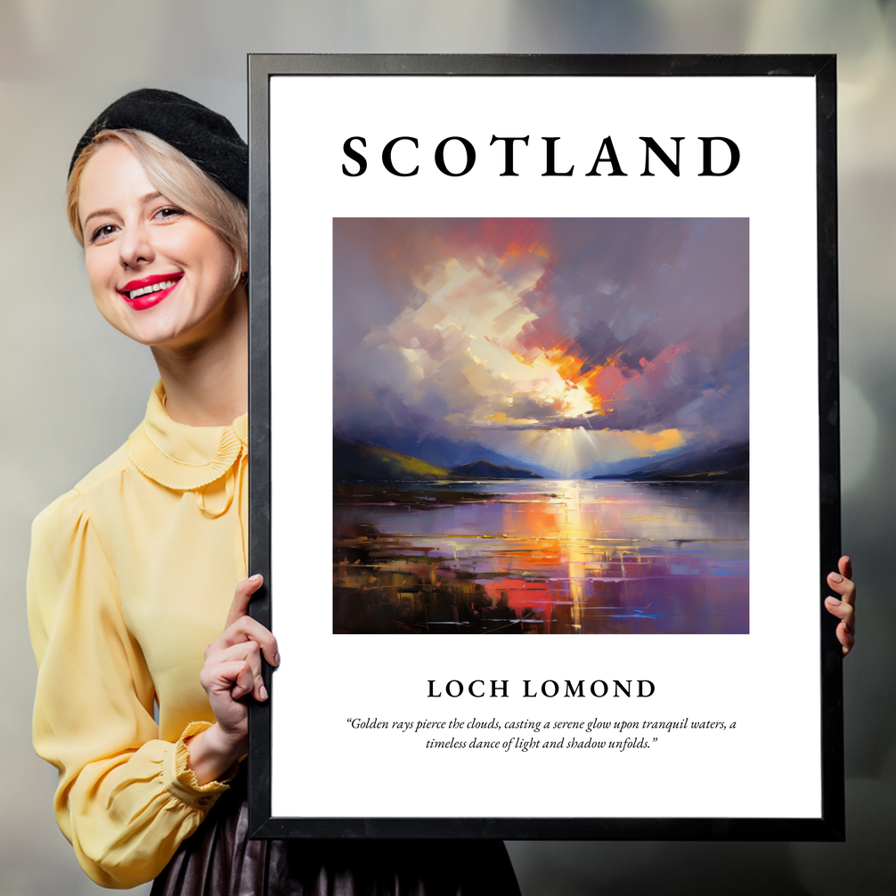 Person holding a poster of Loch Lomond