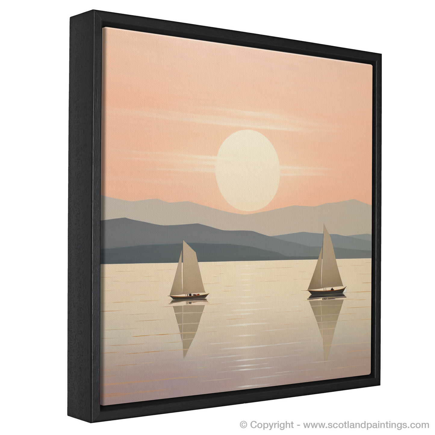 Painting and Art Print of Sailing boats on Loch Lomond at sunset entitled "Sailing into Sunset Serenity on Loch Lomond".