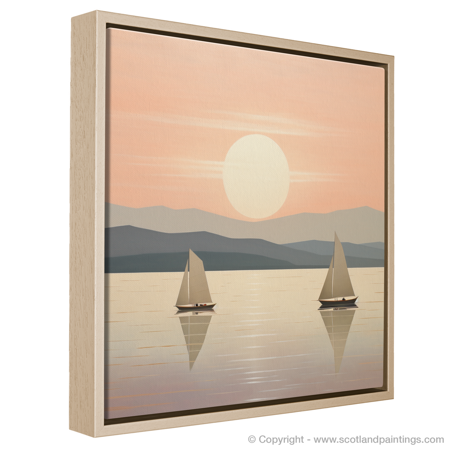 Painting and Art Print of Sailing boats on Loch Lomond at sunset entitled "Sailing into Sunset Serenity on Loch Lomond".