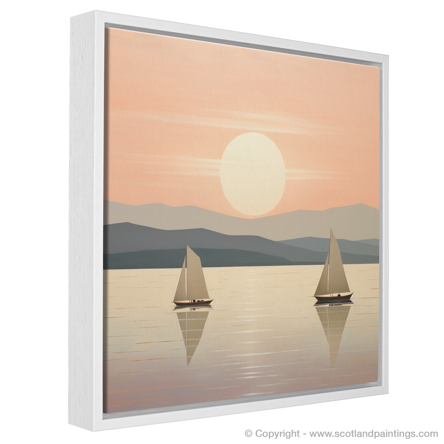 Painting and Art Print of Sailing boats on Loch Lomond at sunset entitled "Sailing into Sunset Serenity on Loch Lomond".