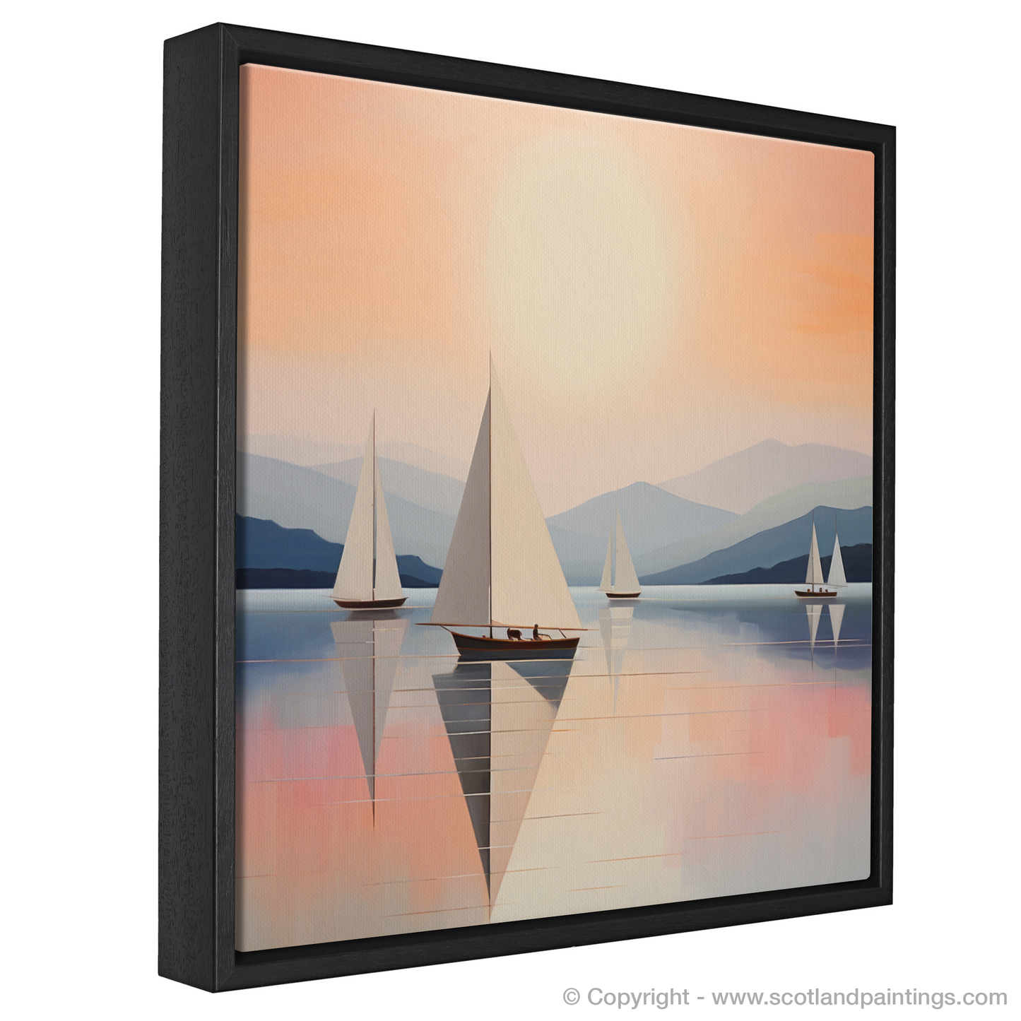 Painting and Art Print of Sailing boats on Loch Lomond at sunset entitled "Sailing Serenity at Loch Lomond Sunset".