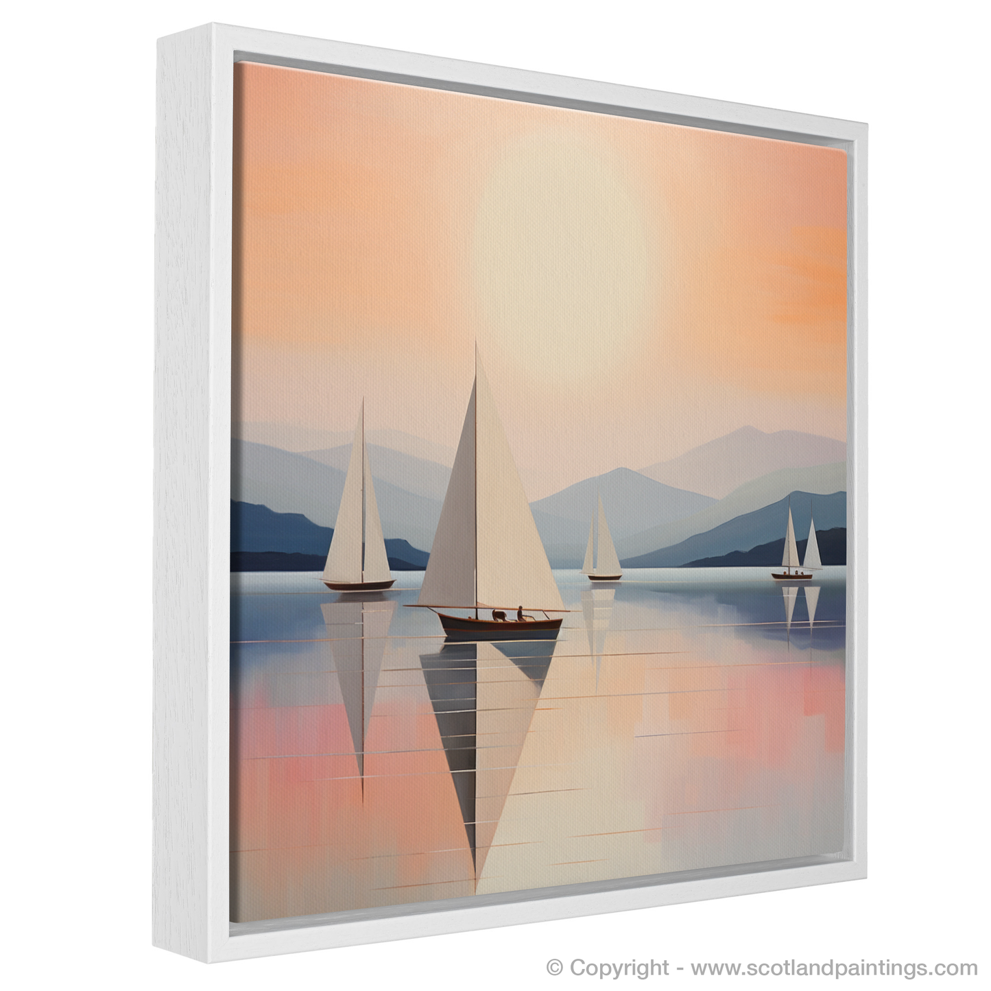 Painting and Art Print of Sailing boats on Loch Lomond at sunset entitled "Sailing Serenity at Loch Lomond Sunset".